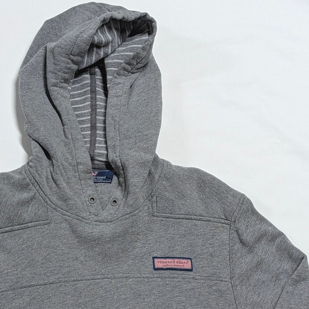 Vineyard Vines Mens Small Heather Gray Pullover Hoodie Stripe Lined Hood